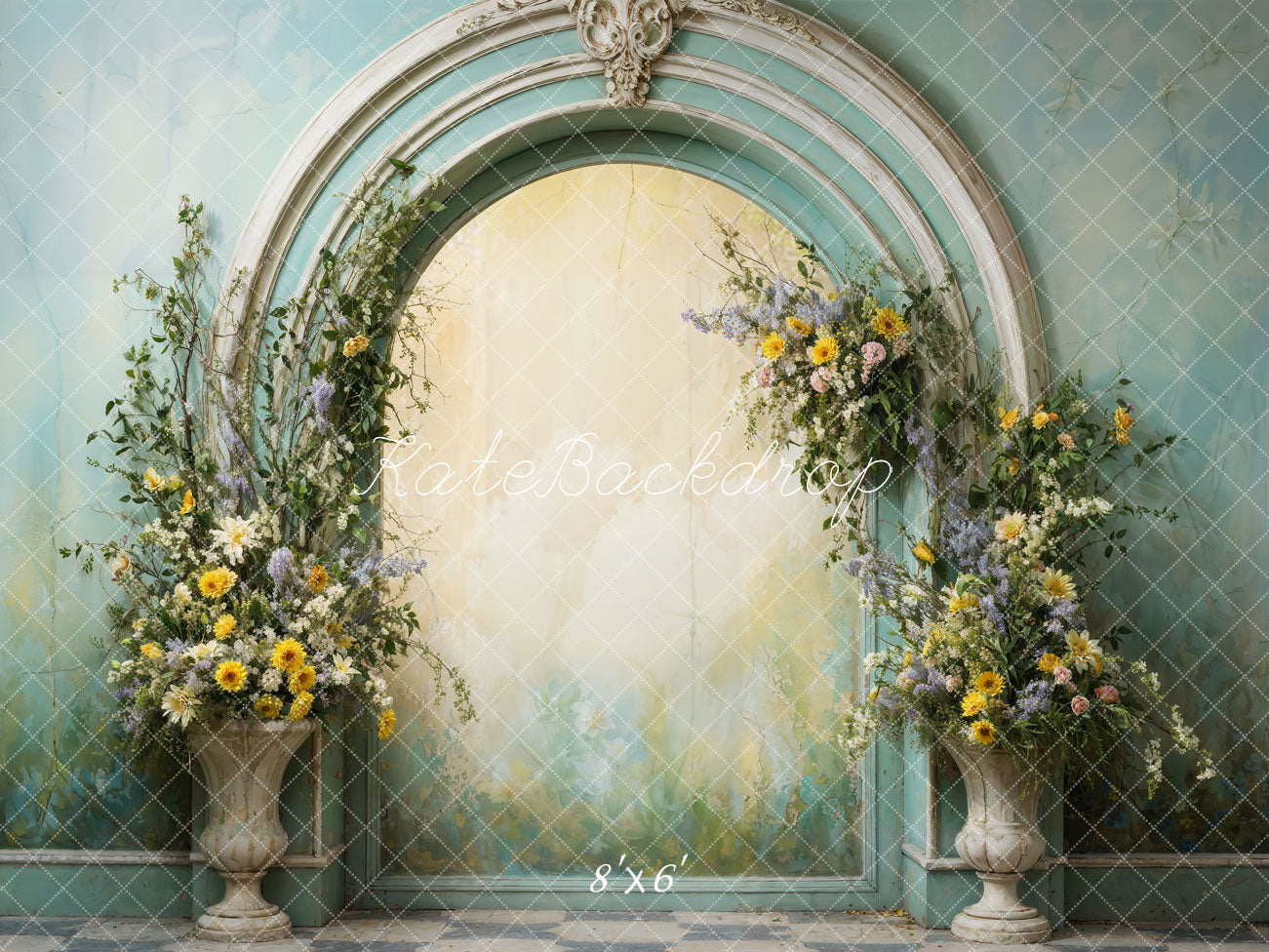 Kate Flowers Green Arch Wall Backdrop Spring Retro Designed by Emetselch