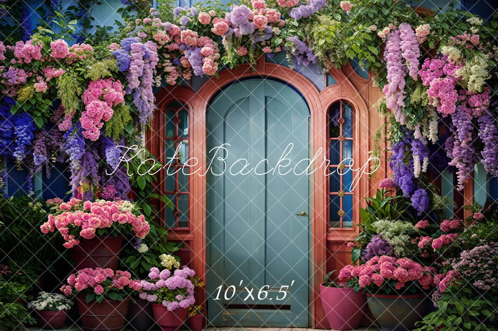 Kate Spring Flowers Green Front Door Backdrop Designed by Emetselch