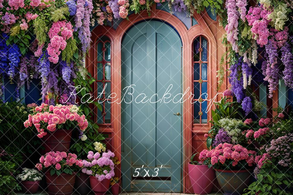 Kate Spring Flowers Green Front Door Backdrop Designed by Emetselch