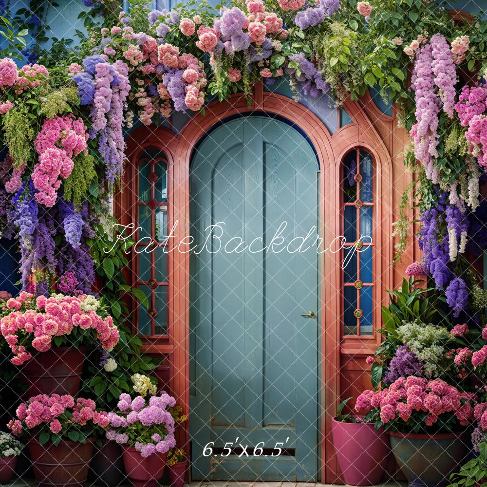 Kate Spring Flowers Green Front Door Backdrop Designed by Emetselch