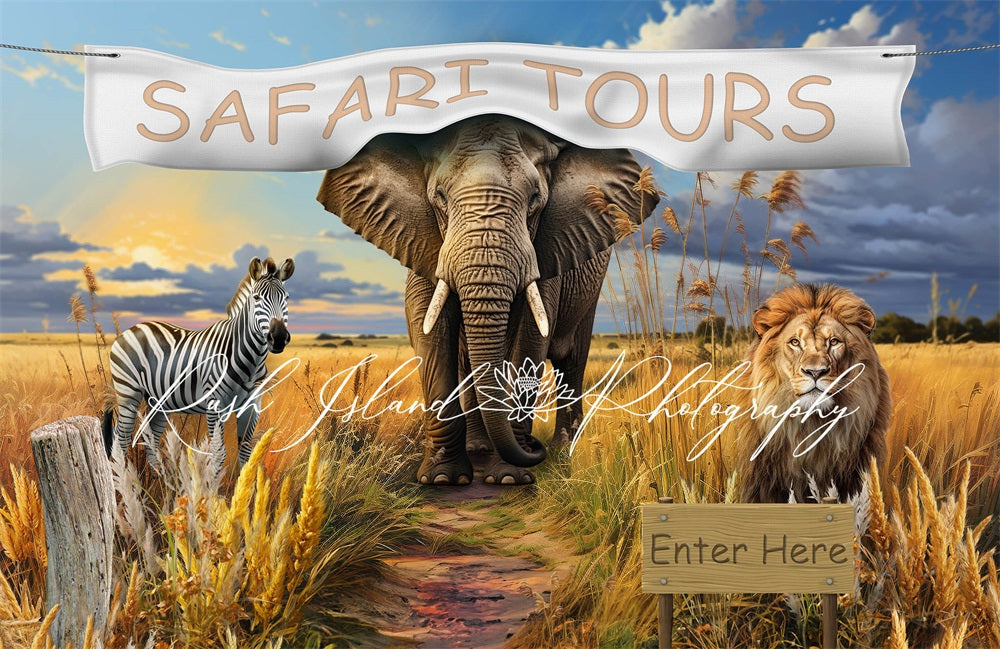 Kate African Safari Backdrop Elephant Zebra Lion Designed by Laura Bybee