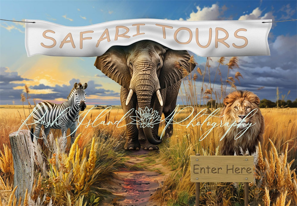 Kate African Safari Backdrop Elephant Zebra Lion Designed by Laura Bybee