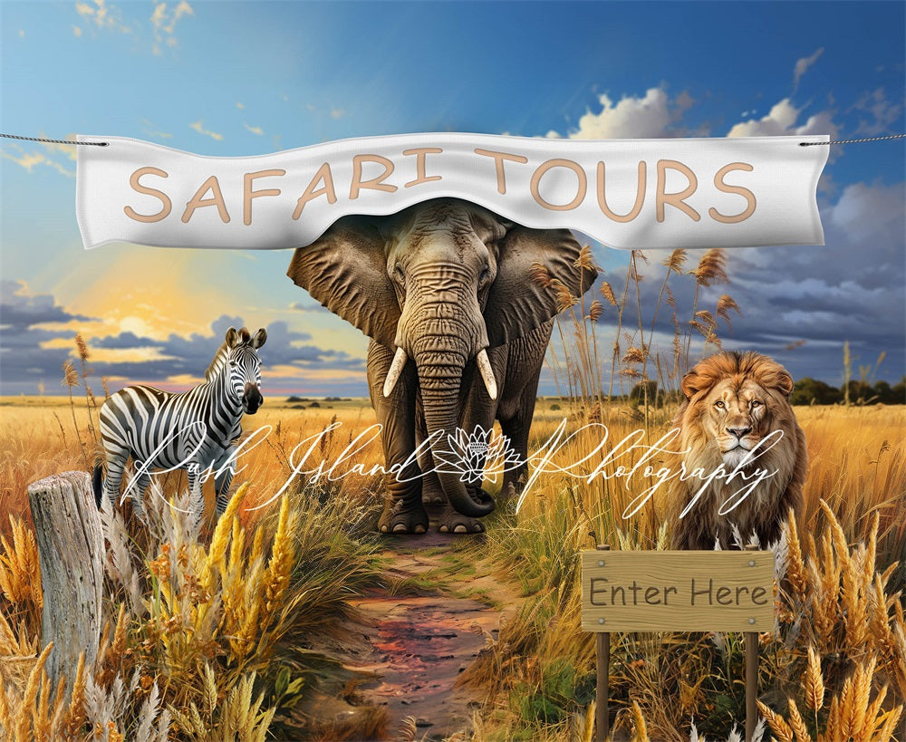 Kate African Safari Backdrop Elephant Zebra Lion Designed by Laura Bybee