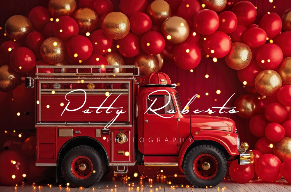 Kate Red Smash Cake Fire Truck Backdrop Designed by Patty Robertss