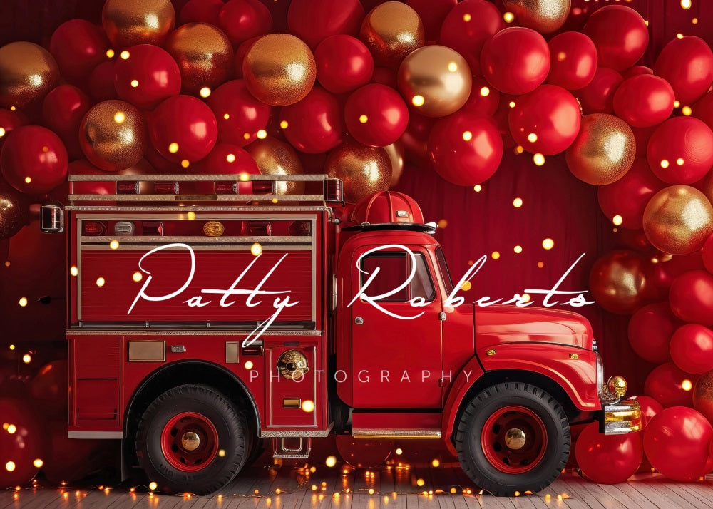 Kate Red Smash Cake Fire Truck Backdrop Designed by Patty Robertss