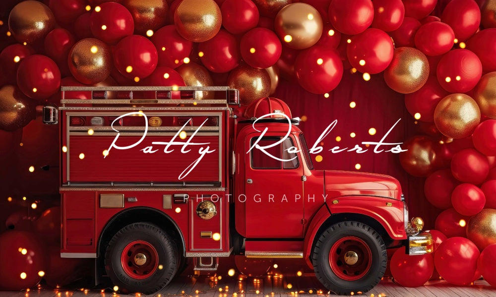 Kate Red Smash Cake Fire Truck Backdrop Designed by Patty Robertss