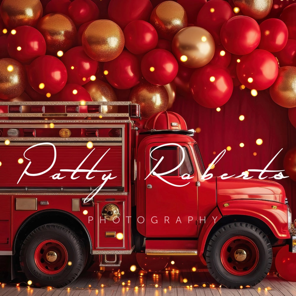 Kate Red Smash Cake Fire Truck Backdrop Designed by Patty Robertss