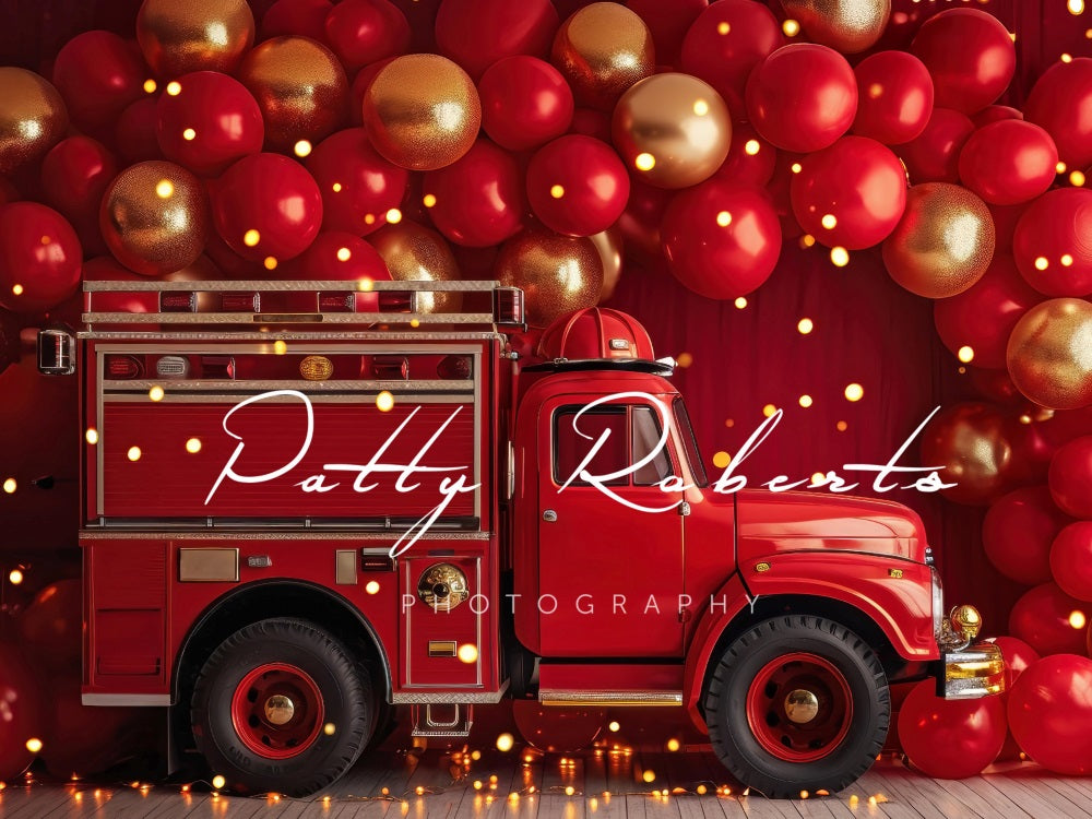 Kate Red Smash Cake Fire Truck Backdrop Designed by Patty Robertss