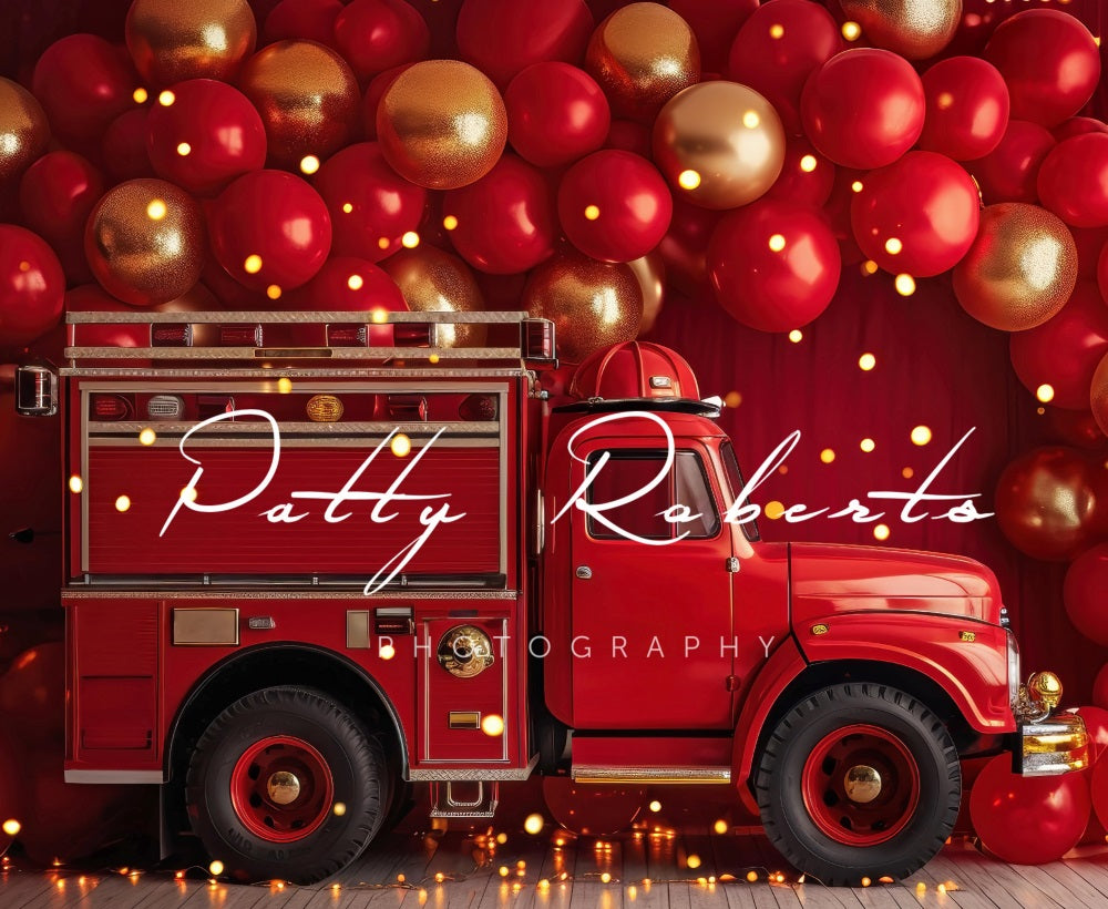 Kate Red Smash Cake Fire Truck Backdrop Designed by Patty Robertss