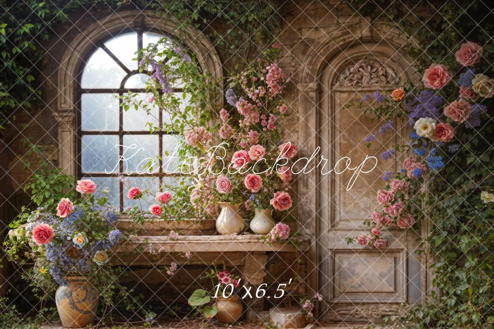 Kate Spring Arched Window Floral Room Backdrop Designed by Emetselch