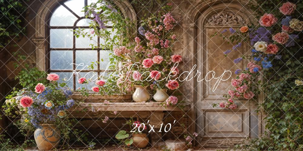 Kate Spring Arched Window Floral Room Backdrop Designed by Emetselch