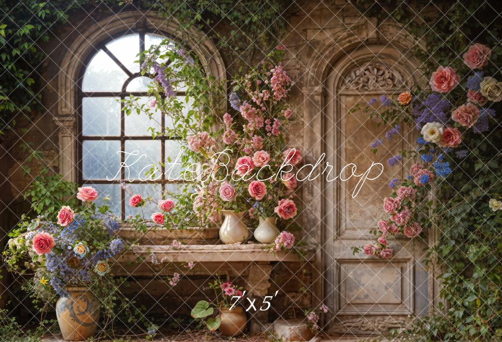 Kate Spring Arched Window Floral Room Backdrop Designed by Emetselch