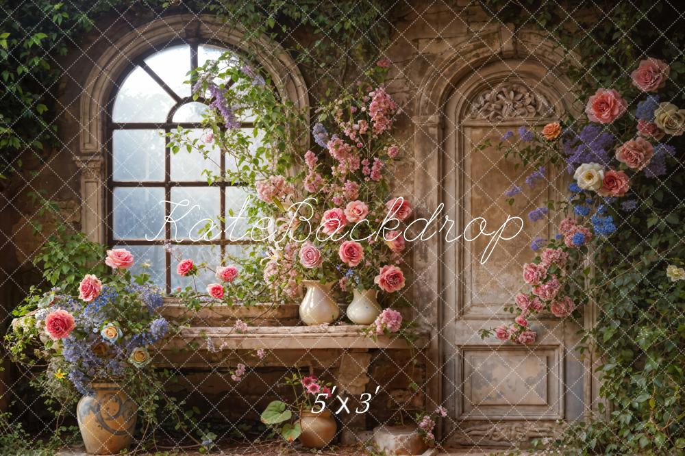 Kate Spring Arched Window Floral Room Backdrop Designed by Emetselch