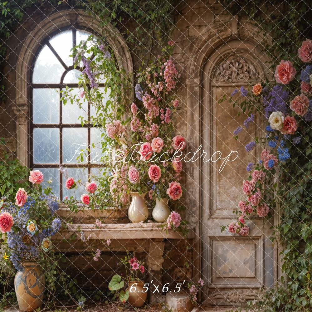 Kate Spring Arched Window Floral Room Backdrop Designed by Emetselch