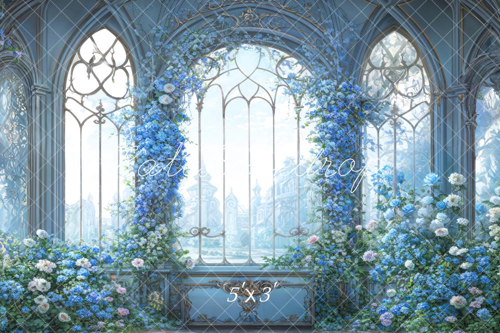 Kate Blue Fancy Flowers Backdrop Arched Window Designed by GQ