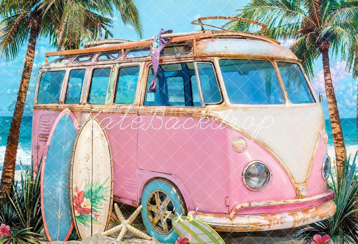 Kate Summer Sea Seaside Surfboard Pink Car Backdrop Designed by Emetselch