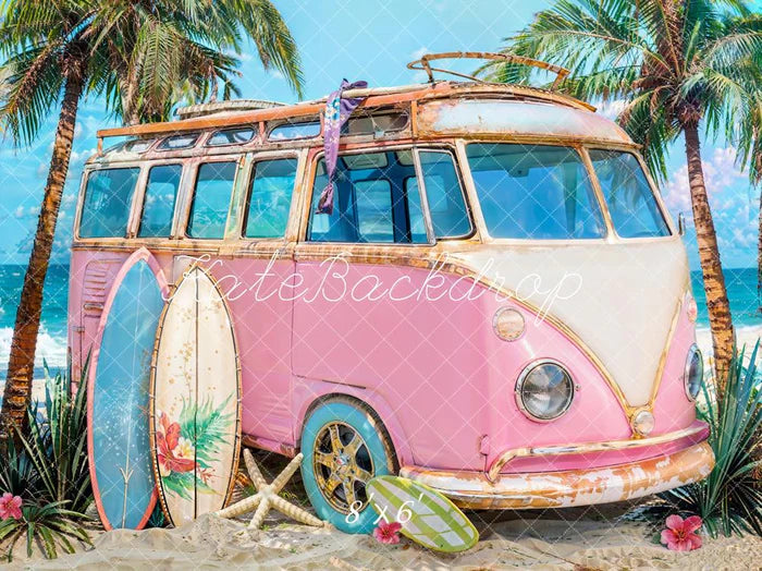 Kate Summer Sea Seaside Surfboard Pink Car Backdrop Designed by Emetselch