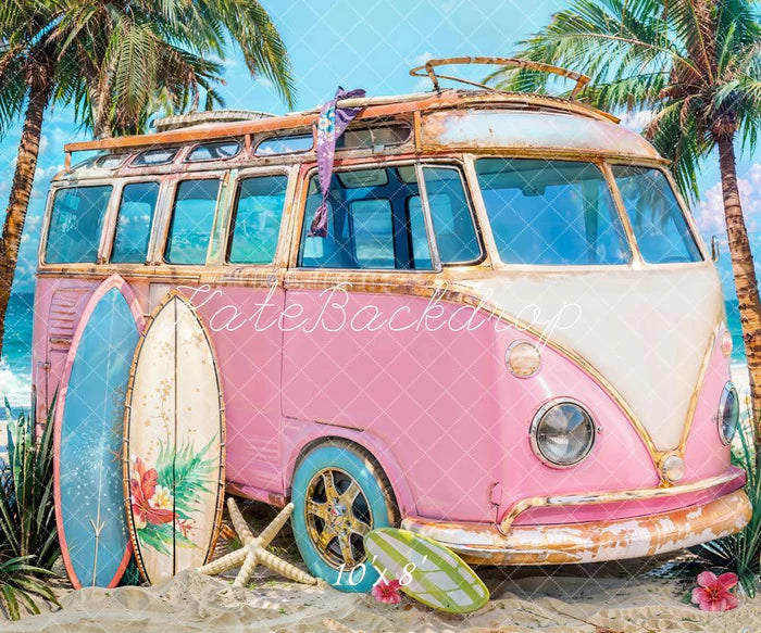 Kate Summer Sea Seaside Surfboard Pink Car Backdrop Designed by Emetselch