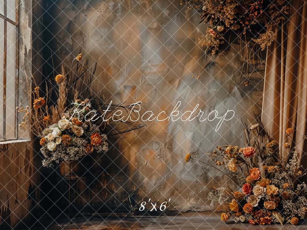 Kate Boho Abstract Dark Brown Floral Backdrop Designed by Emetselch