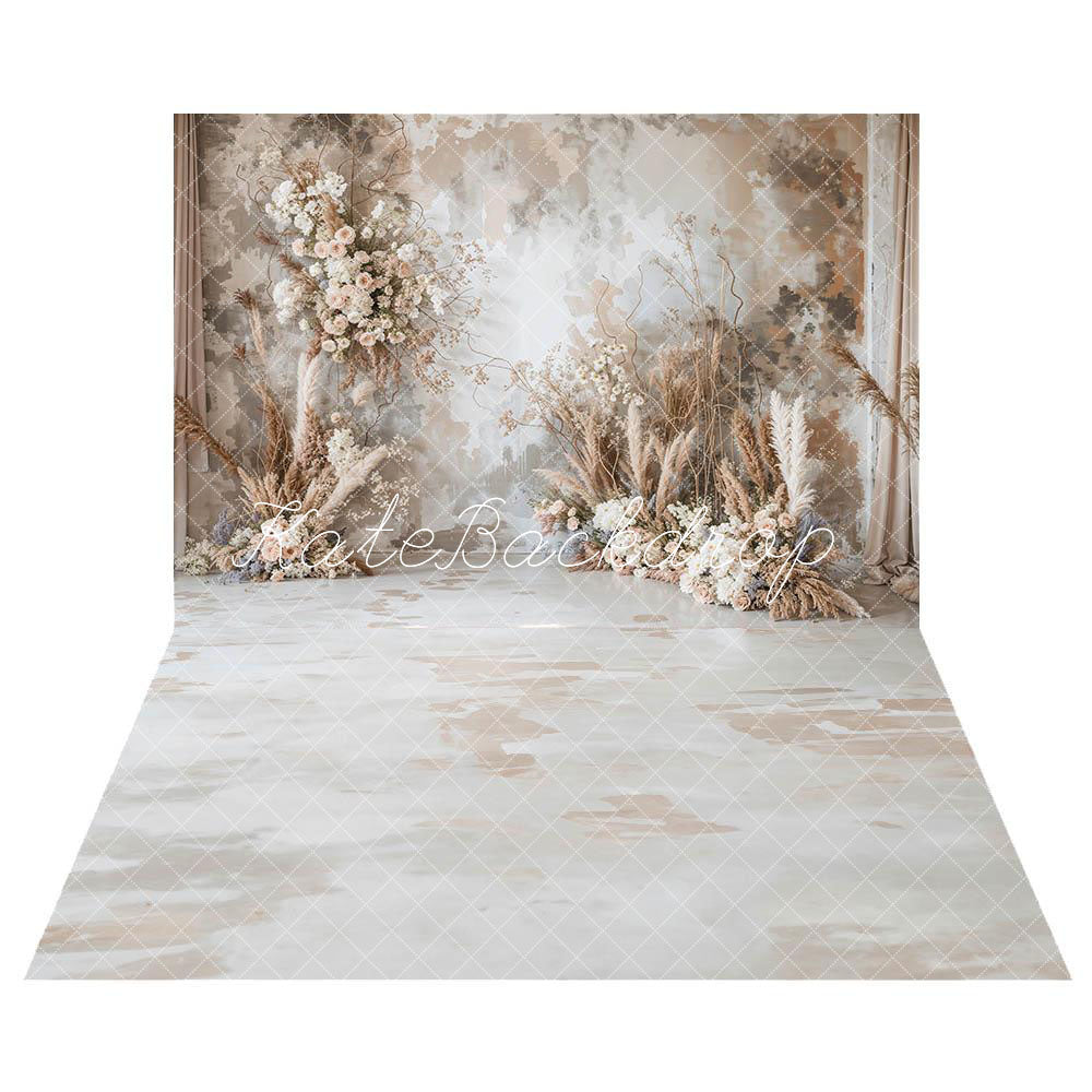 Kate Boho Dried Flowers Backdrop+Abstract Texture Floral Floor Backdrop