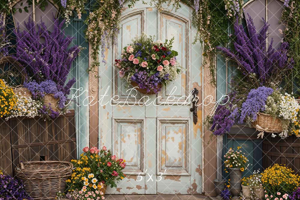 Kate Spring Purple Lavender Backdrop Arched Wooden Door Designed by Emetselch