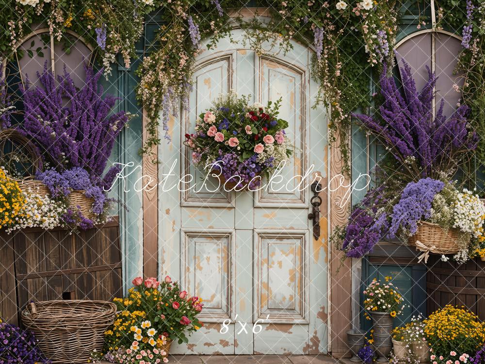 Kate Spring Purple Lavender Backdrop Arched Wooden Door Designed by Emetselch