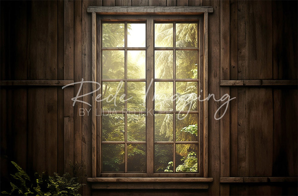 Kate Dark Wooden House Windows Backdrop Designed by Lidia Redekopp