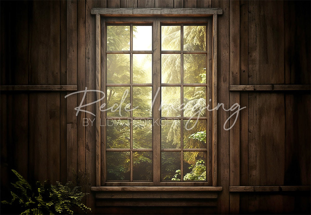 Kate Dark Wooden House Windows Backdrop Designed by Lidia Redekopp