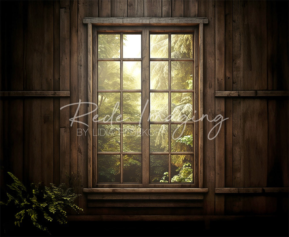 Kate Dark Wooden House Windows Backdrop Designed by Lidia Redekopp