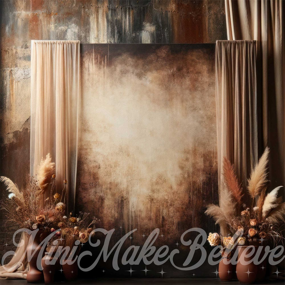 Kate Mother's Day Backdrop Brown Boho Pampas Floral Designed by Mini MakeBelieve