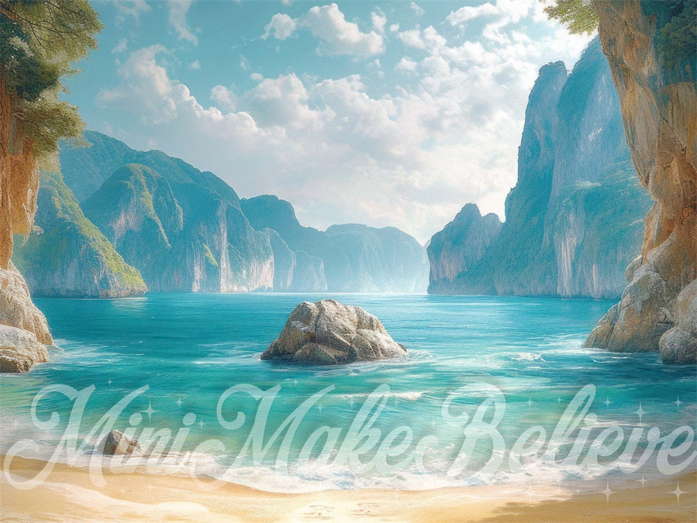 Kate Little Mermaid Beach Rock Ocean Backdrop Designed by Mini MakeBelieve