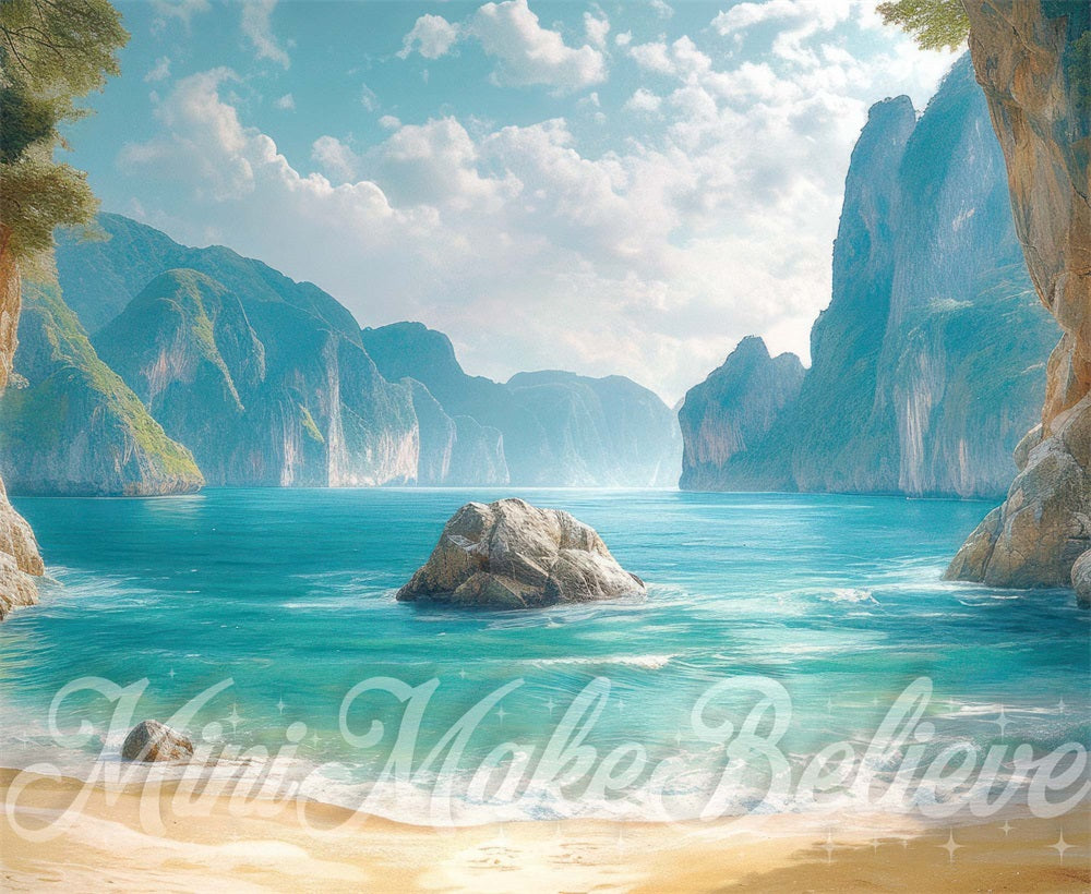 Kate Little Mermaid Beach Rock Ocean Backdrop Designed by Mini MakeBelieve