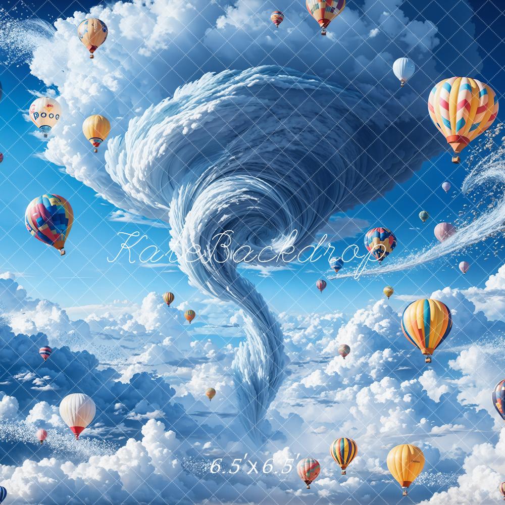 Kate Tornado Hot Air Balloon Backdrop Blue Cloud Designed by Chain Photography