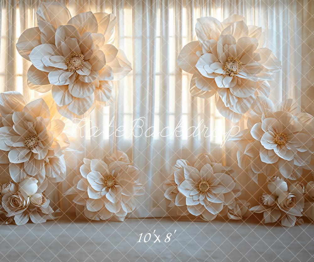 Kate Light Beige Flower Curtain Backdrop Designed by Emetselch