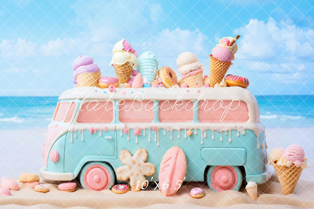 Kate Summer Seaside Ice Cream Bus Backdrop Designed by Chain Photography