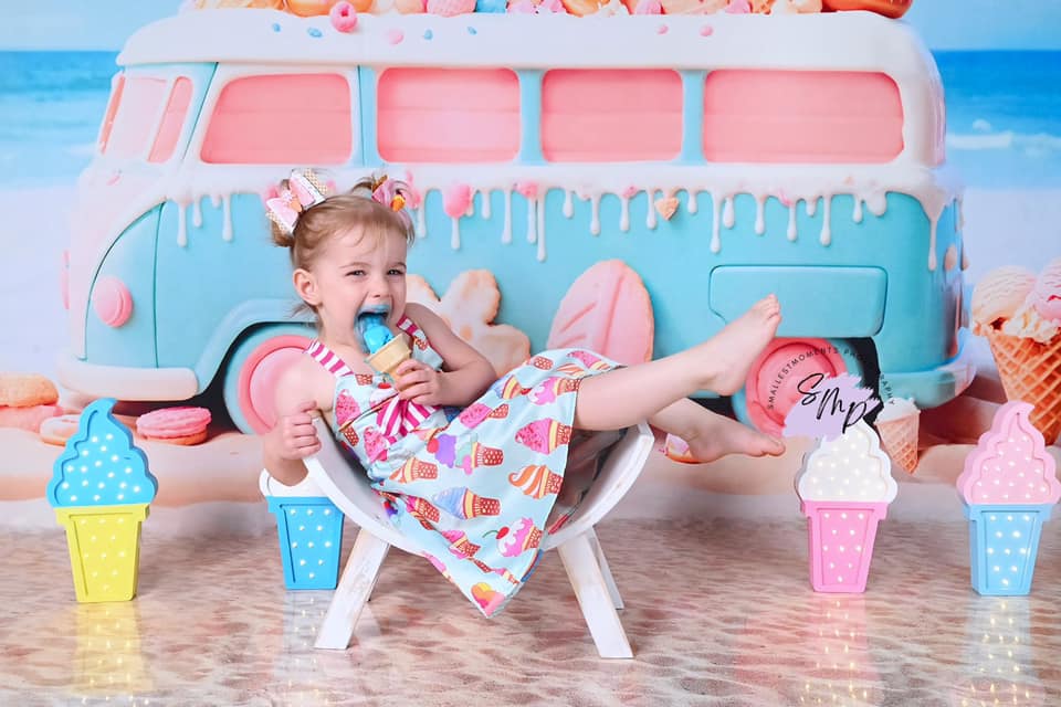 Kate Summer Seaside Ice Cream Bus Backdrop Designed by Chain Photography