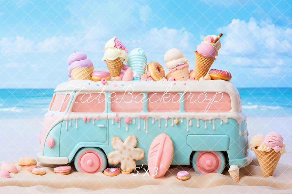 Kate Summer Seaside Ice Cream Bus Backdrop Designed by Chain Photography