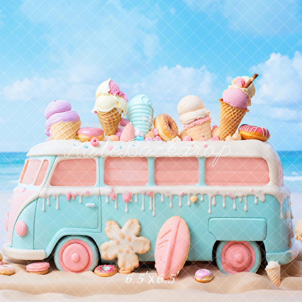 Kate Summer Seaside Ice Cream Bus Backdrop Designed by Chain Photography