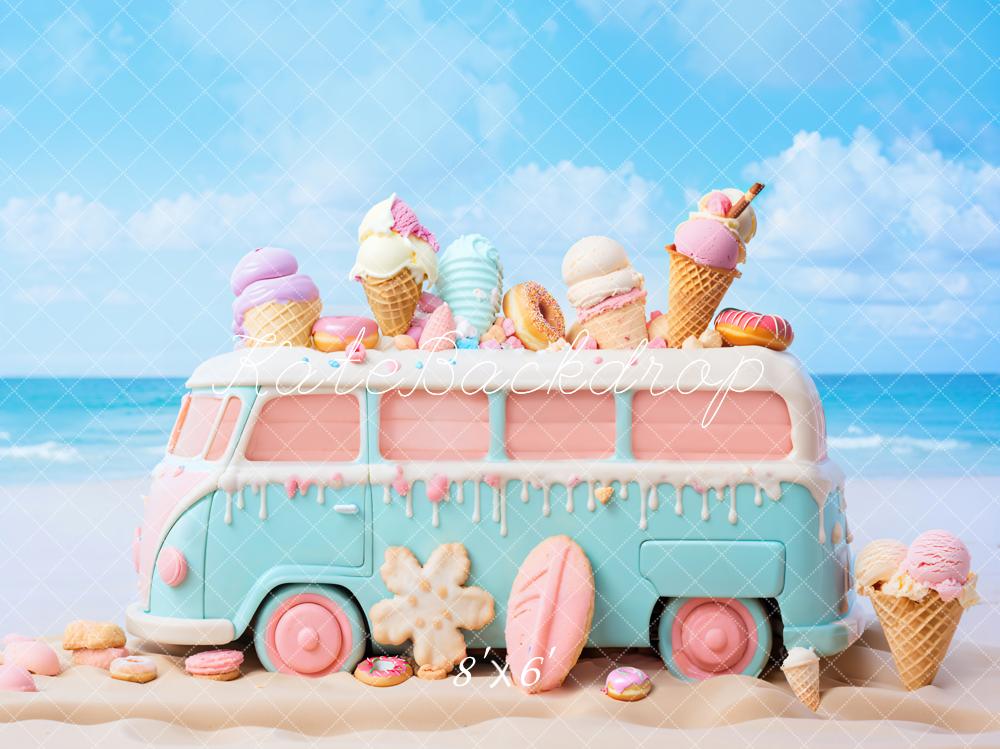 Kate Summer Seaside Ice Cream Bus Backdrop Designed by Chain Photography