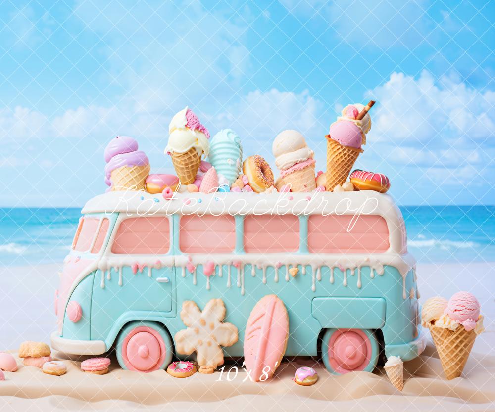 Kate Summer Seaside Ice Cream Bus Backdrop Designed by Chain Photography