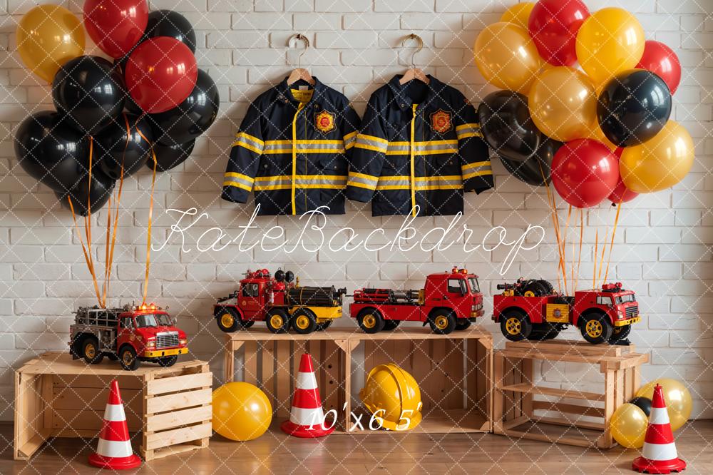 Kate Birthday Fire Fighting Theme Backdrop Colorful Balloon Toy Car Designed by GQ