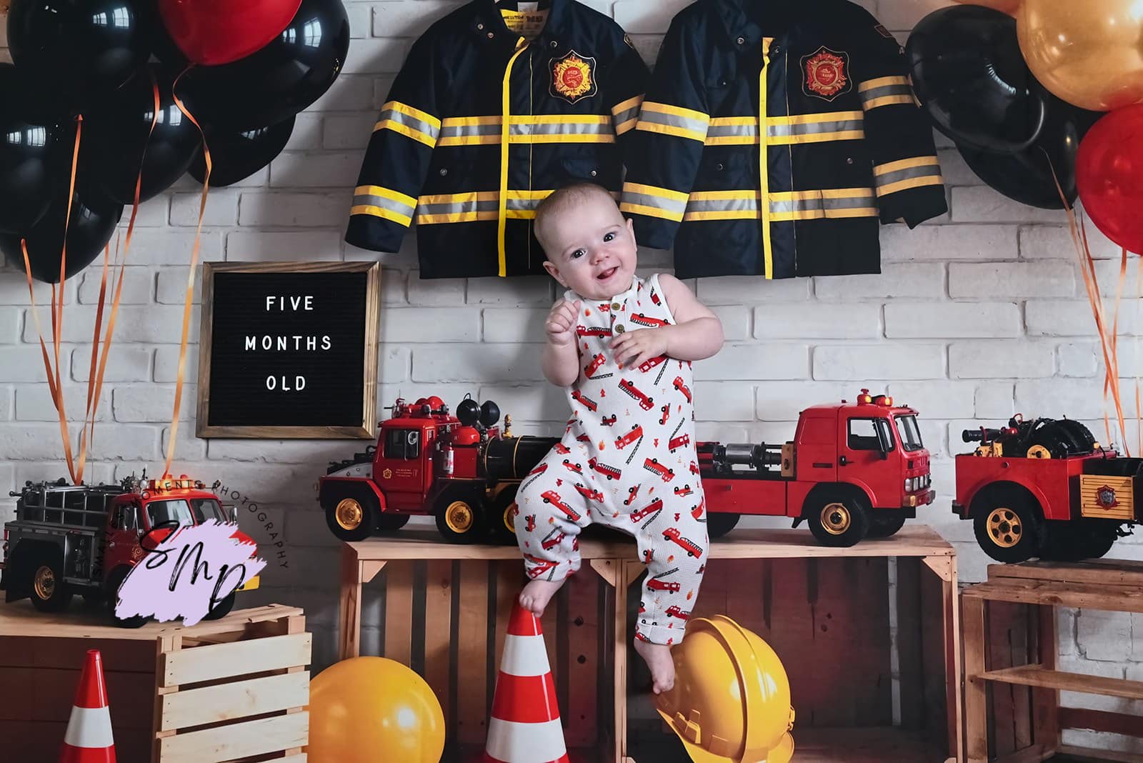 Kate Fire Fighting Boy Backdrop+Wood Grain Floor Backdrop