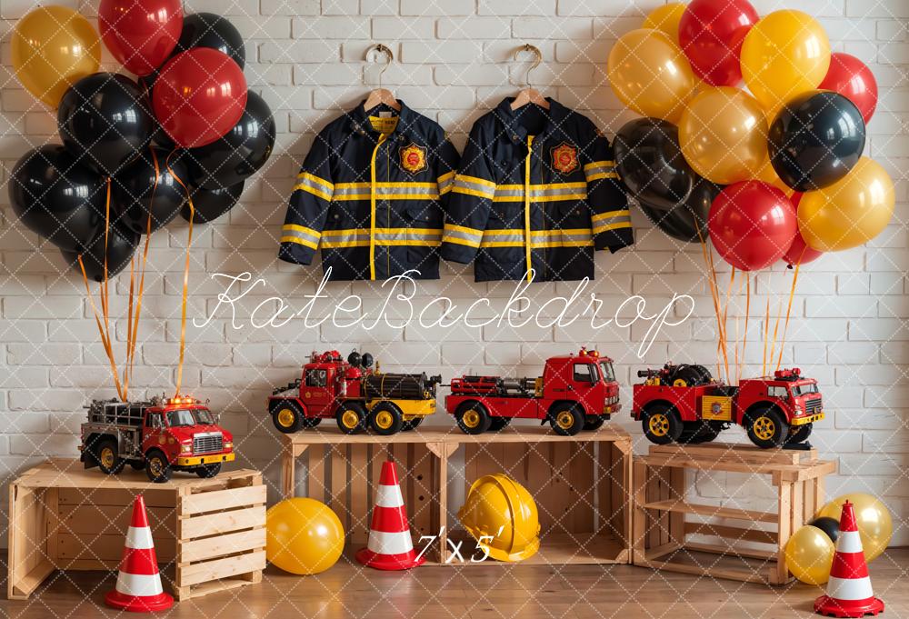 Kate Birthday Fire Fighting Theme Backdrop Colorful Balloon Toy Car Designed by GQ