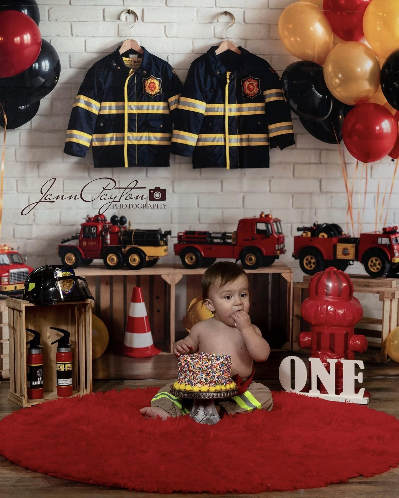 Kate Fire Fighting Boy Backdrop+Wood Grain Floor Backdrop