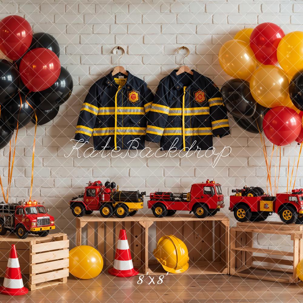 Kate Birthday Fire Fighting Theme Backdrop Colorful Balloon Toy Car Designed by GQ