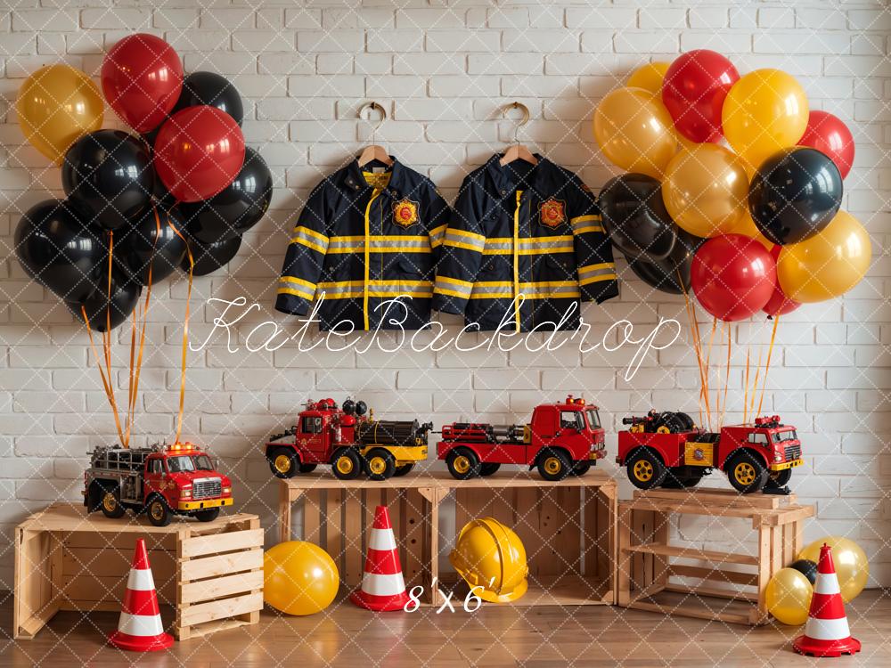 Kate Birthday Fire Fighting Theme Backdrop Colorful Balloon Toy Car Designed by GQ