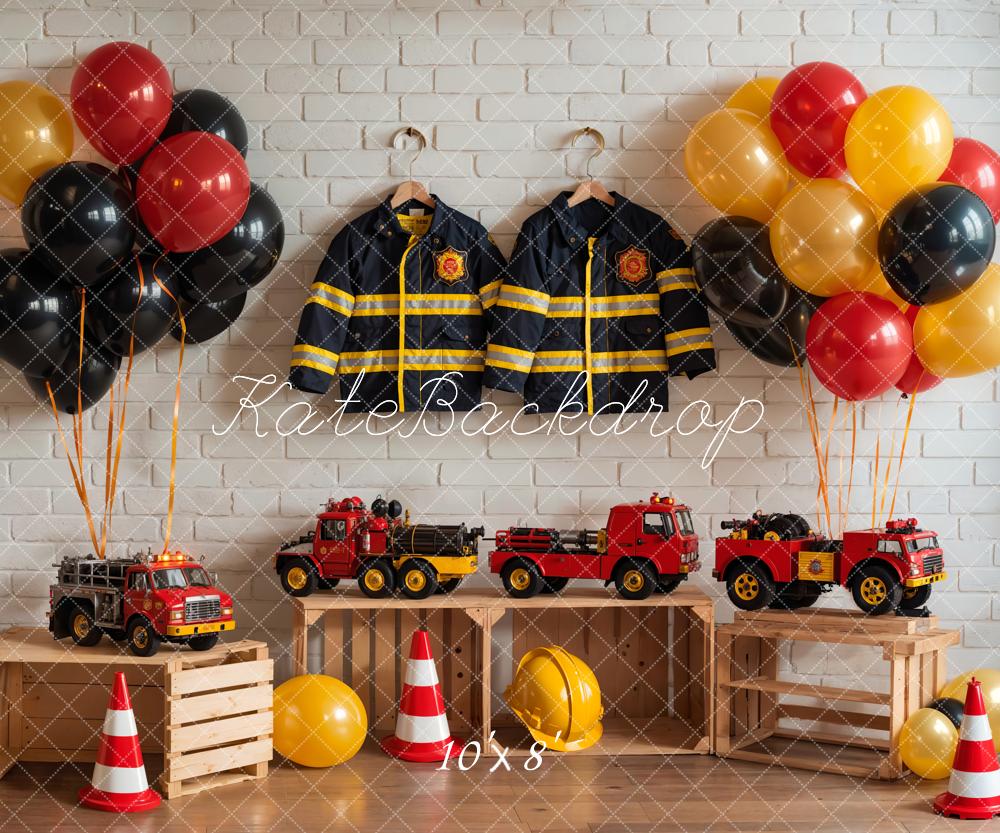 Kate Birthday Fire Fighting Theme Backdrop Colorful Balloon Toy Car Designed by GQ