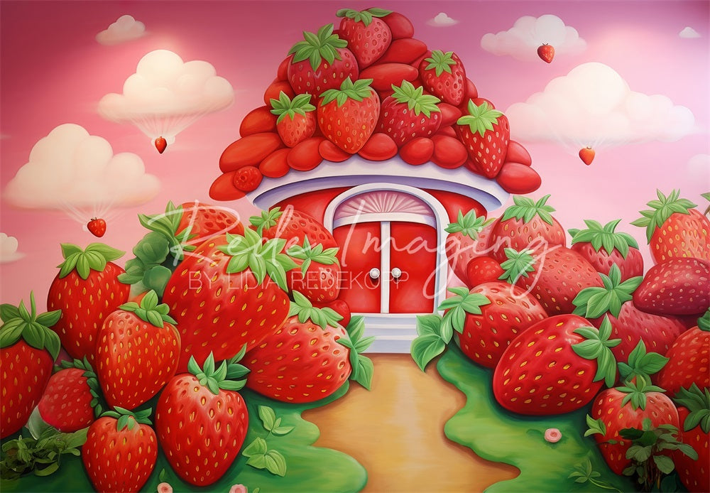 Kate Cartoon Spring Strawberry House Backdrop Designed by Lidia Redekopp