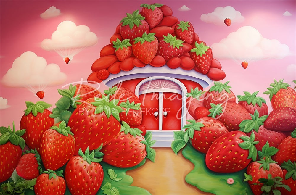 Kate Cartoon Spring Strawberry House Backdrop Designed by Lidia Redekopp