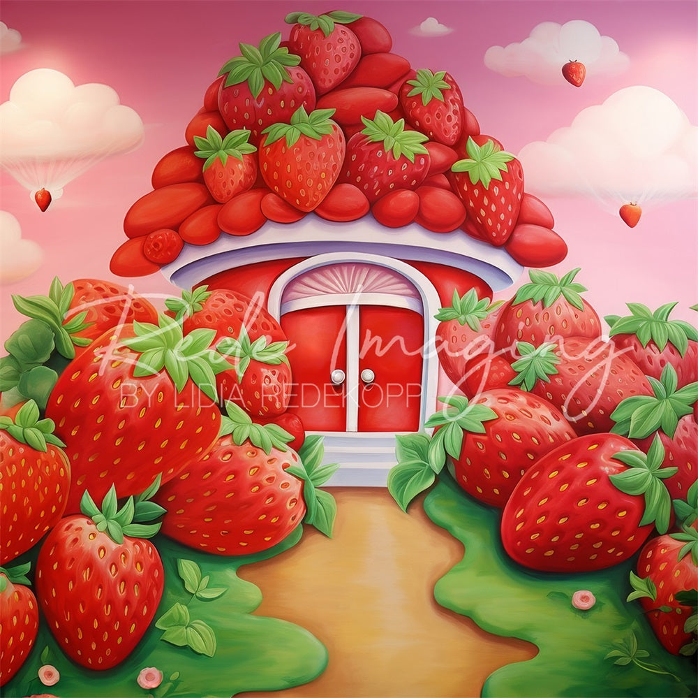 Kate Cartoon Spring Strawberry House Backdrop Designed by Lidia Redekopp